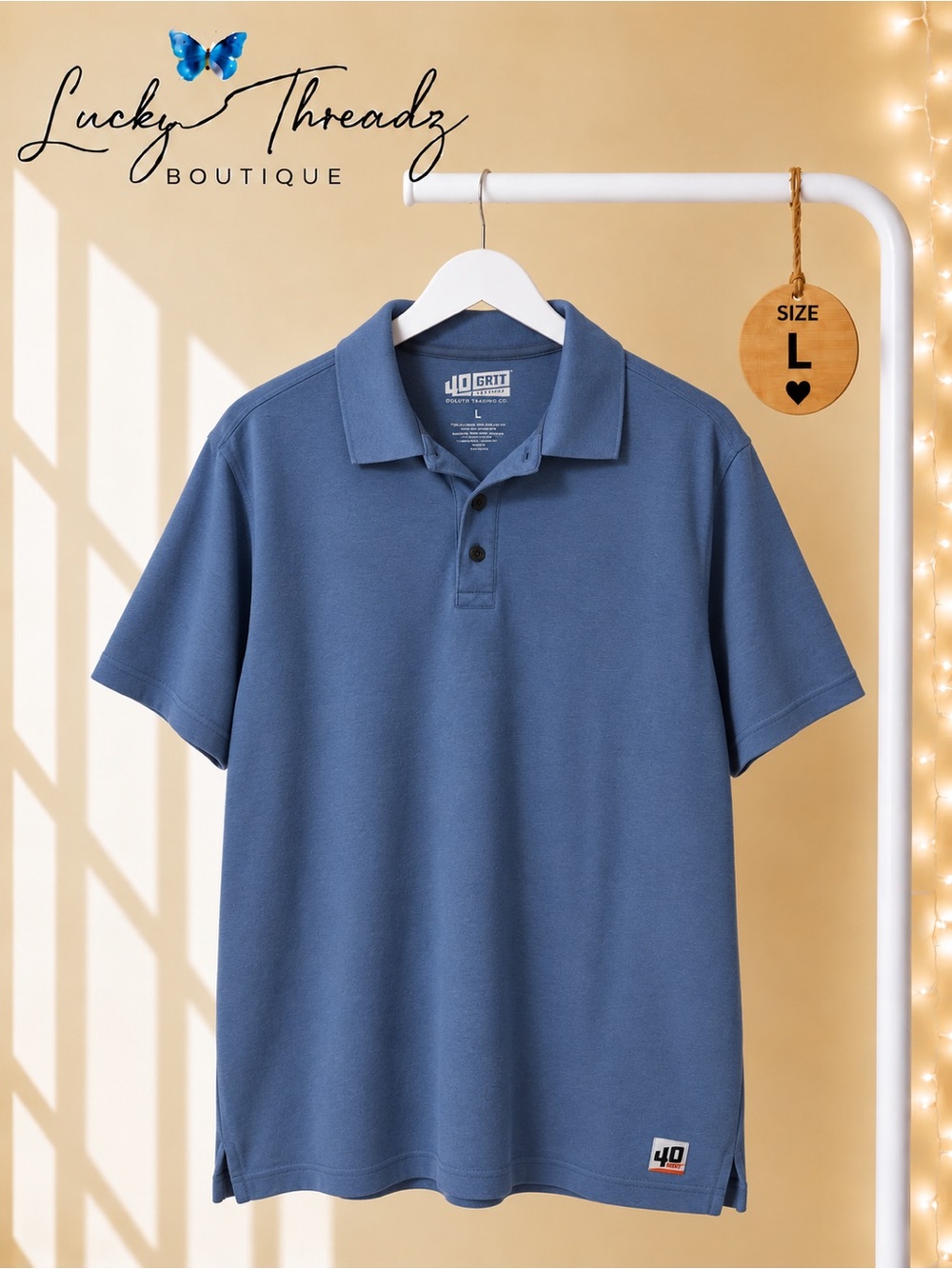 40 Grit Duluth Trading Men’s Polo Shirt L Blue Standard Fit
